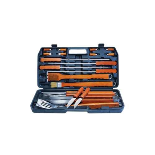 Alva 21PC Deluxe Wood-Handled BBQ / Braai Tool Set in Carry Case