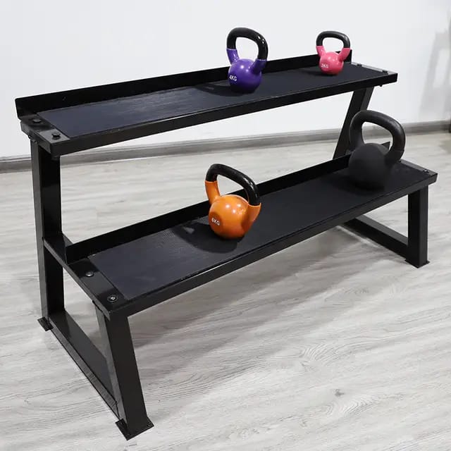 Kettlebell Storage Rack – Two-Tier Steel Rack with Rubber Trays