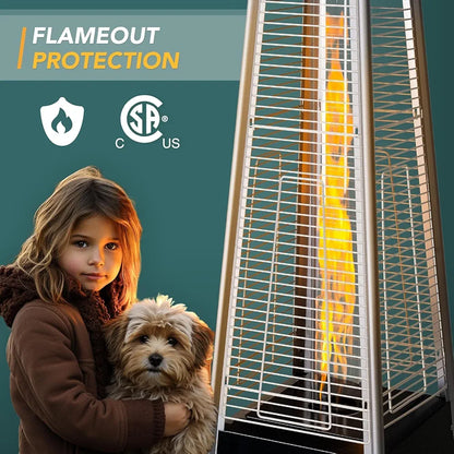 Outdoor Patio Gas Heater – Black Stainless Steel Pyramid High Glass Tube