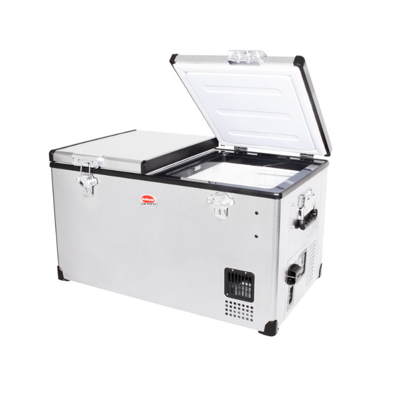 SnoMaster – 66L Low Profile Dual Compartment Stainless Steel Fridge/Freezer AC/DC