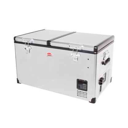 SnoMaster – 66L Low Profile Dual Compartment Stainless Steel Fridge/Freezer AC/DC