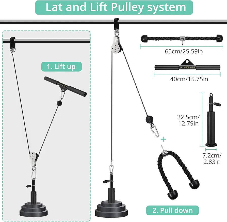 VINTEAM Fitness Cable Pulley System – LAT Pulldown & Lift Attachment (2.5m)
