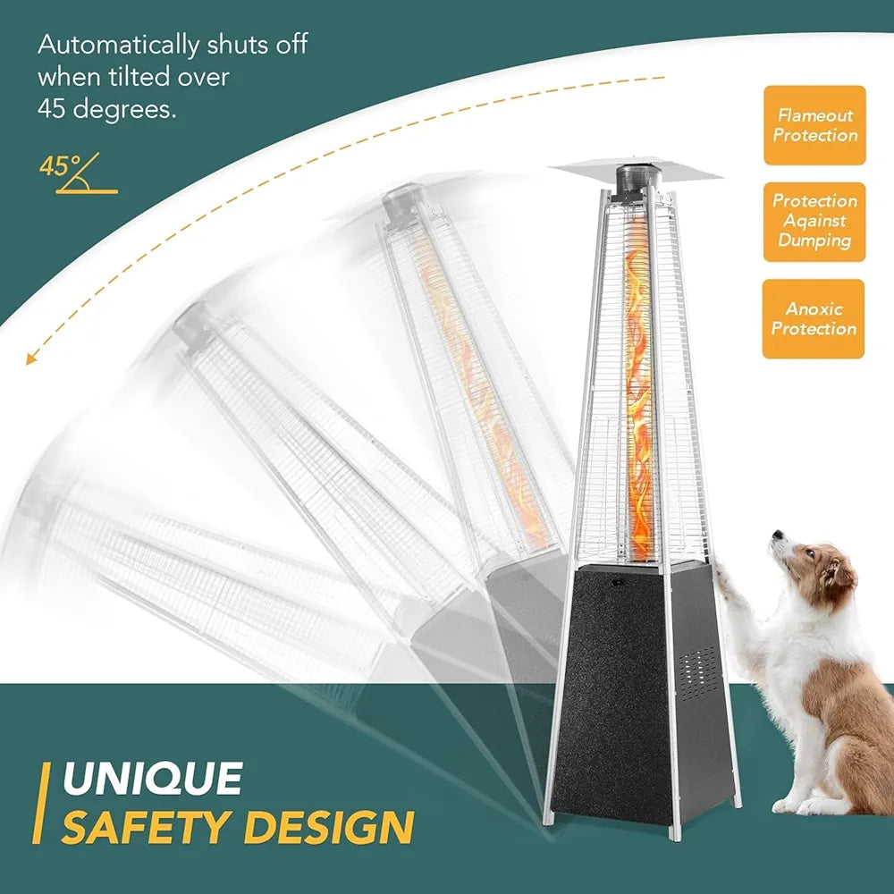 Outdoor Patio Gas Heater – Black Stainless Steel Pyramid High Glass Tube
