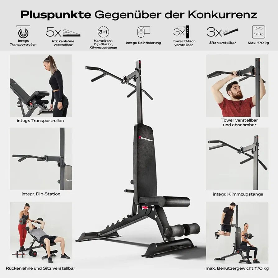 Adjustable Multifunctional Weight Bench with Pull-Up & Dip Station
