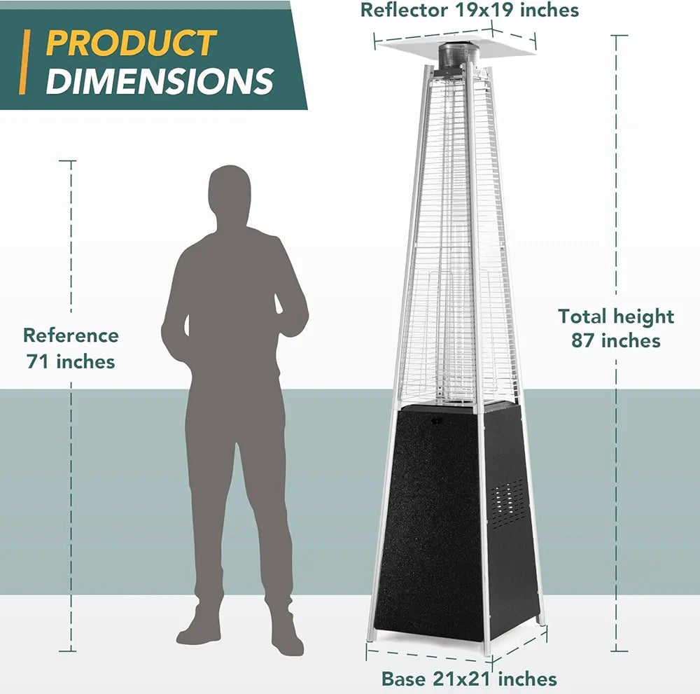 Outdoor Patio Gas Heater – Black Stainless Steel Pyramid High Glass Tube