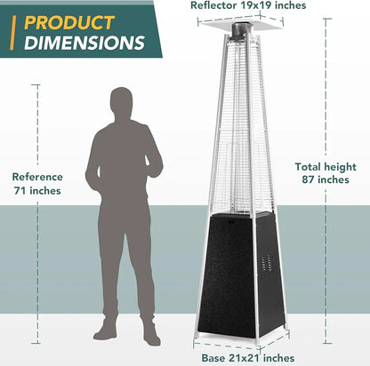 Outdoor Patio Gas Heater – Black Stainless Steel Pyramid High Glass Tube