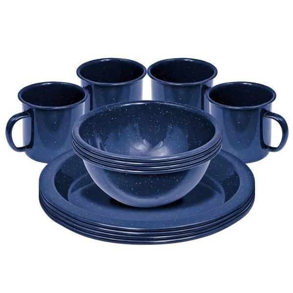 12-Piece Enamelware Table Set – Camping & Picnic Dinnerware