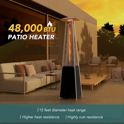 Outdoor Patio Gas Heater – Black Stainless Steel Pyramid High Glass Tube