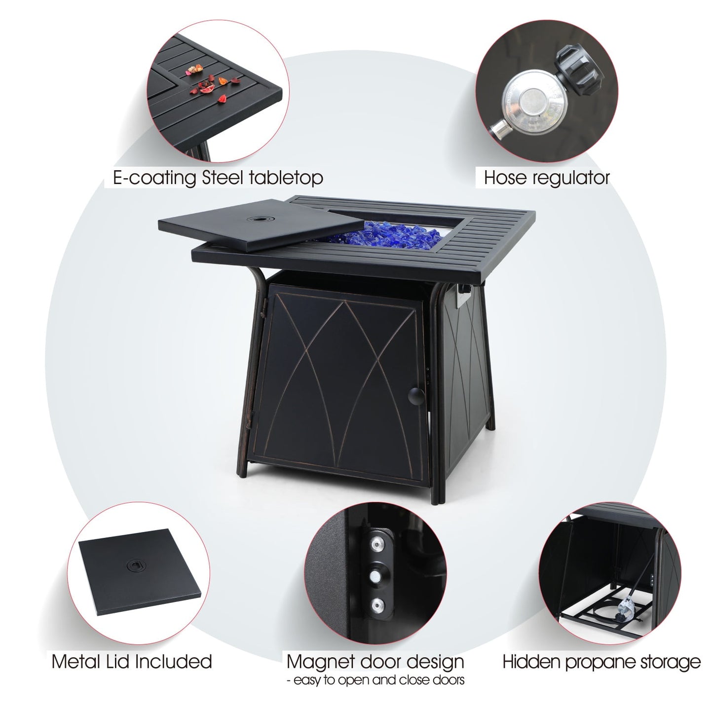 Firetable Gas Heater With Lava Rocks and Lid