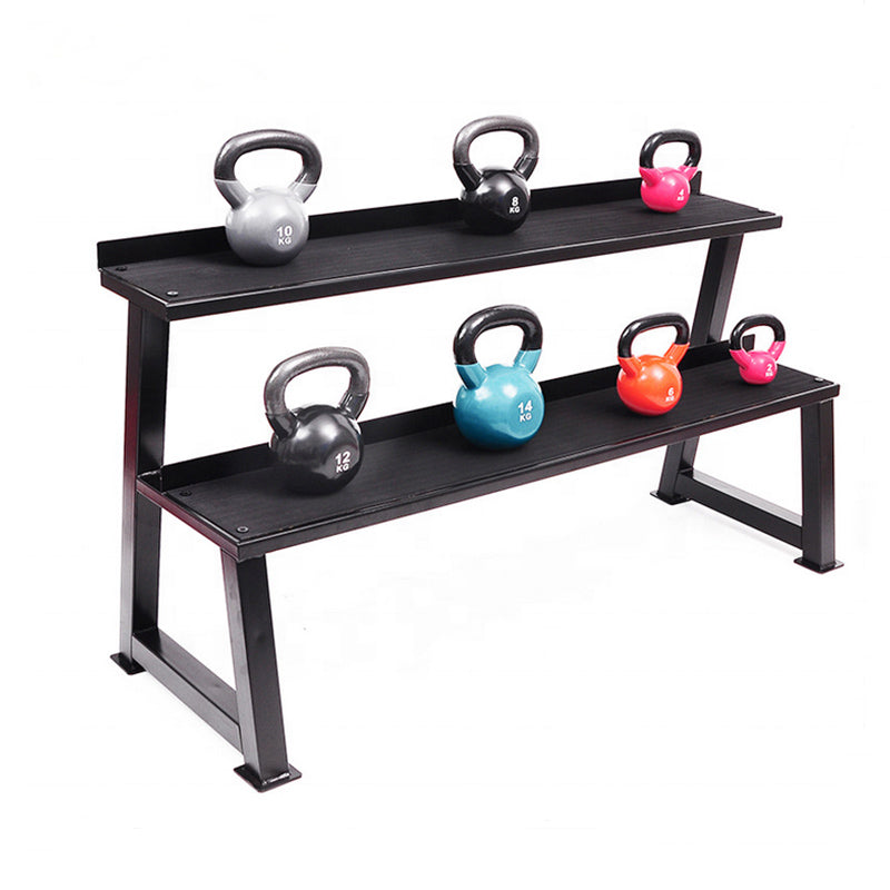 Kettlebell Storage Rack – Two-Tier Steel Rack with Rubber Trays